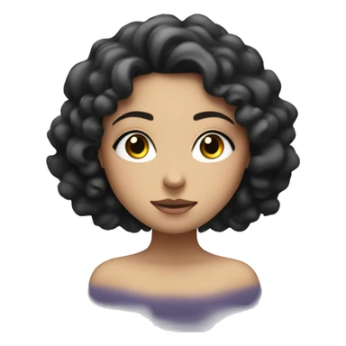 white girl with long and black curly hair with stars around and meditating with eyes closed sticker