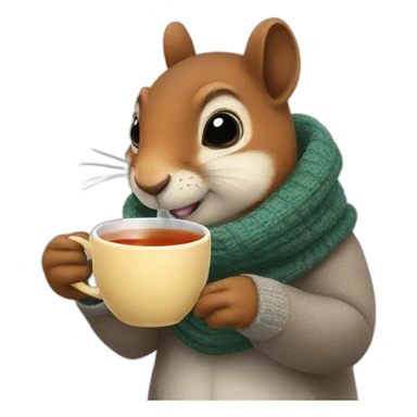 squirrel is sick drinking tea with a scarf on his throat sticker
