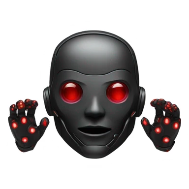 Cyborg wearing black suit, red VR headset sticker
