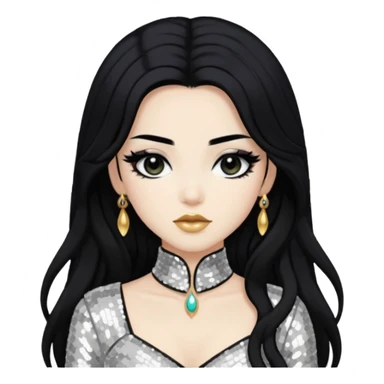 Anck Su Namun from Universal Monsters with long jet black hair, ivory sequin outfit  sticker