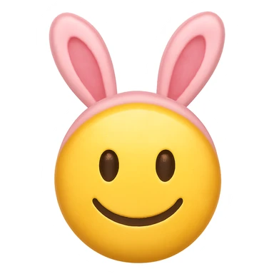 yellow face with pink bunny ears emoji, digital illustration sticker