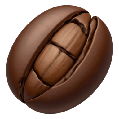 single coffee bean, three-quarter view, central groove visible, rich dark brown, subtle highlights and shading, smooth slightly glossy natural texture, realistic, non-anthropomorphic, minimal, 3D, soft shadows sticker
