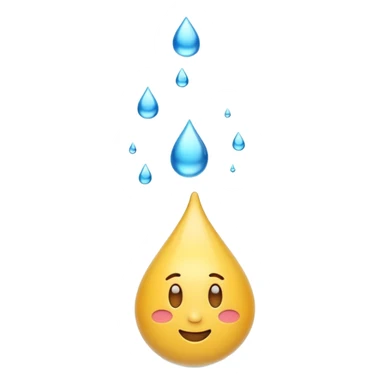 3D iPhone style emoji of a liquid drop falling, glossy and translucent, mid-air motion, isolated on white background, soft shadows, high detail, playful and cute. sticker