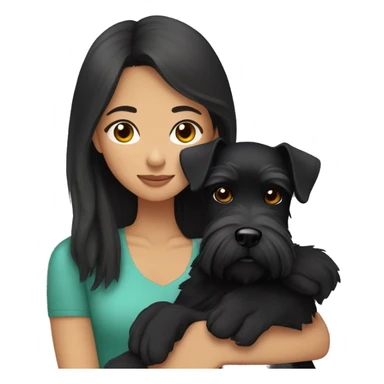 Asian young woman cuddling with black schnauzer  sticker