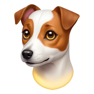 Cinematic Noble Jack Russell Terrier Portrait Emoji, Poised and spirited, with a compact, agile build in rich, warm tones, bright, alert eyes, perky ears, and a determined, lively expression, Simplified yet sharp and sophisticated features, highly detailed, glowing with a warm, natural luminescence, high shine, intelligent and resilient, stylized with an air of energetic authority, focused and alert, soft glowing outline, capturing the essence of a watchful and confident Jack Russell Terrier that appears ready to bound out of the screen with effortless energy! sticker
