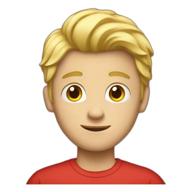 blond teenage boy with red shirt sticker