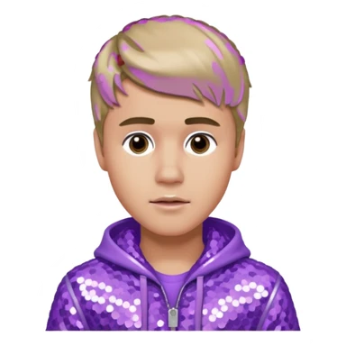 Justin Bieber with dark blonde hair, lilac sequin outfit sticker