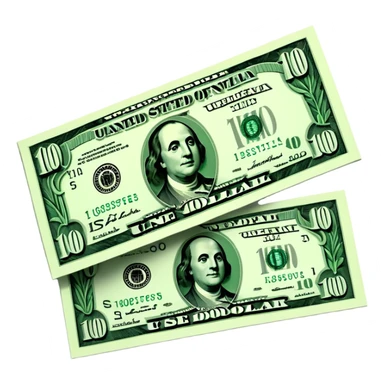 3D realistic US 100 dollar bill sticker, slight perspective, centered, clean cutout, transparent background, no text, no watermark sticker
