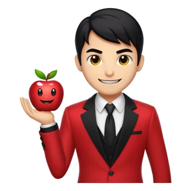 Lucifer from Hazbin Hotel as an apple-style emoji, elegant and charismatic, with his signature suit and confident smile sticker