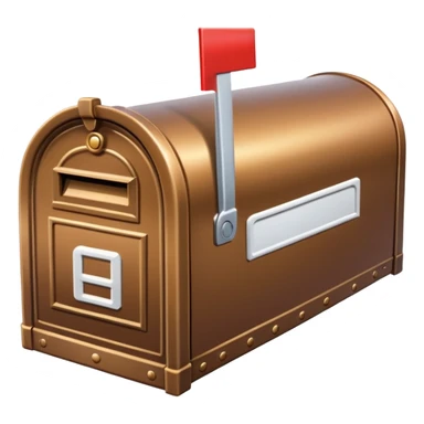 The brown mailbox with the white letter sticker