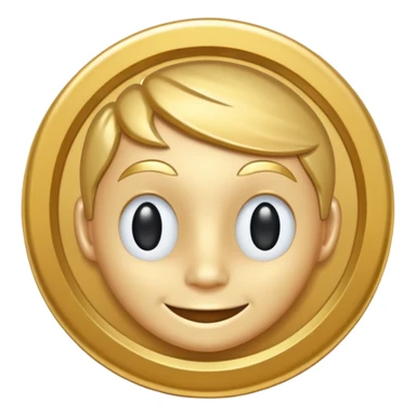 gold token emoji style with simple rim, mascot head only, minimal details, no shadows, centered, transparent background, subtle smile sticker