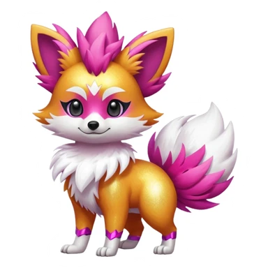 Electric shiny glittery shimmering shimming snowy white pink magenta feathery Fennekin-Growlithe-Electrike-fusion (full body) sticker