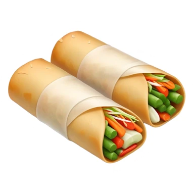 Fujian popiah spring roll with vegetables, simplified emoji style with bold outlines and bright colors, cartoon style thin Chinese wrapped roll sticker