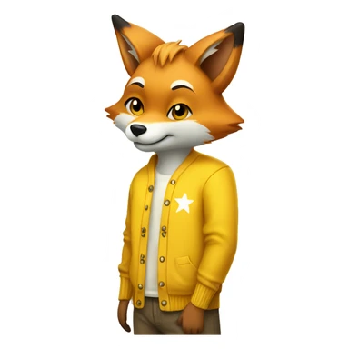 Fox wearing yellow cardigan with star tshirt sticker