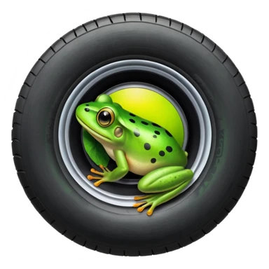 Frog head on top of tire. The tire is the body and the legs are on the bottom of the tire sticker