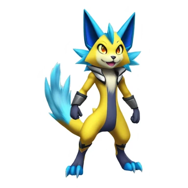Yellow Shiny Colorful Anthro Edgy Cool Sonic-Zeraora-Renamon-Pokémon-Fakémon with shiny blue markings Full Body Detailed High Quality  sticker
