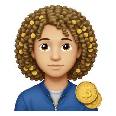 17 year old lightskin boy with shoulder length curly hair with lots of 25 cent coins sticker