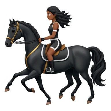 Femme noire avec cheveux longs ondulés en qeue de cheval qui fait du sport en tenue noire sticker