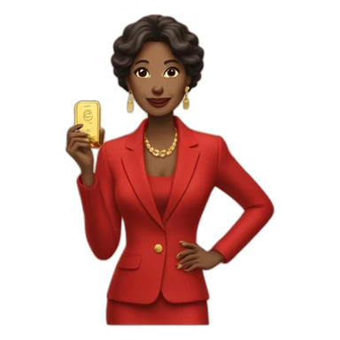 Posh-woman-with-red-suit-offering-goldbar sticker