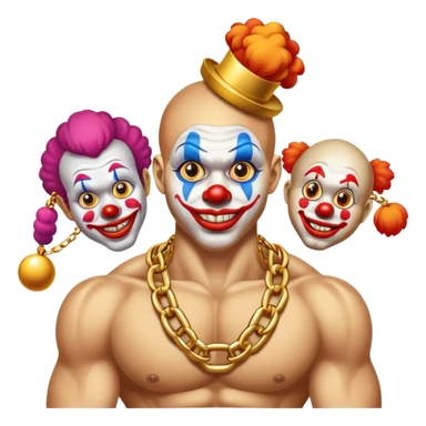 clowns with golden chain on the neck training in gym. full height  sticker