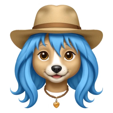 fancy dog with long blue hair, wearing hat sticker