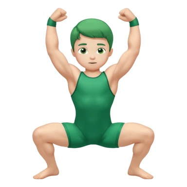 Little boy in a green leotard flexing his arms and bending his knees sticker