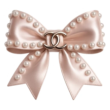 Remove the background, keep only the elegant bow with pearls and gold Chanel logo, glossy, pastel colors, realistic style, with no background. blackpink sticker