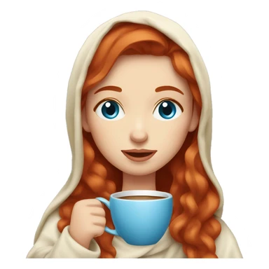 Red head girl with blue eyes in a cream blanket sipping coffee sticker