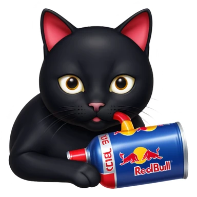 black cat sipping a redbull energy drink sticker
