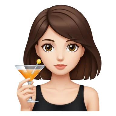 brunette hair down girl black top holding a cosmo sticker