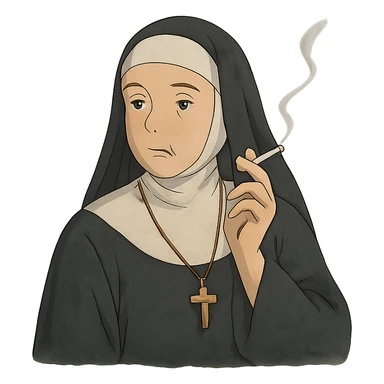 ghibli style nun smoking a cigarette sticker