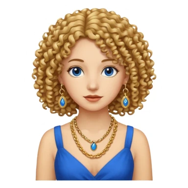curly hair woman blue dress and chain sticker