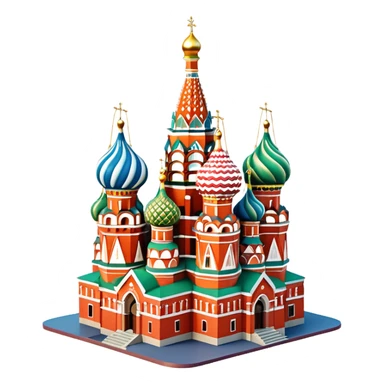 Isometric illustration of photorealistic Saint Basil's Cathedral with colorful onion domes, highly detailed in semi-realistic style, sharp outlines, subtle surface textures, balanced between stylized and realistic, 3D miniature effect with a slight hand-painted touch, no cartoonish look. sticker