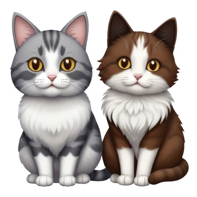 Grey and white cat next to a brown, black, and white fluffy cat  sticker
