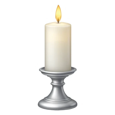 A silver candlestick holding a thick pillar candle glowing warmly. sticker