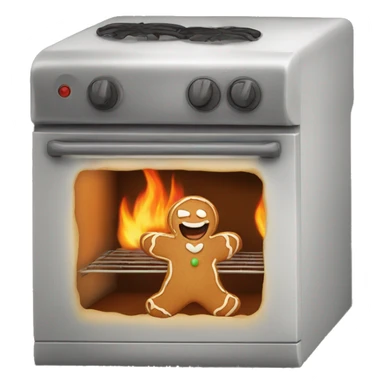 Oven burning with scared gingerbread man trapped inside sticker