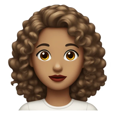 Girl with curly brown long hair and black eyes with red lipstick and eyeliner sticker