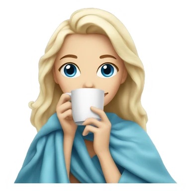 blonde girl with a White soft blanket sipping coffee blue eyes  sticker