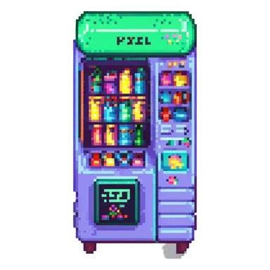 futuristic vending machine, neon accents, pixel art style sticker
