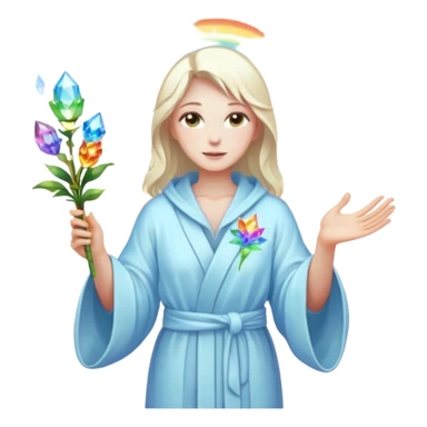 a being of light with a robe on made of light and who is lanky holding a bouquet of crystal flowers on rainbow fire sticker