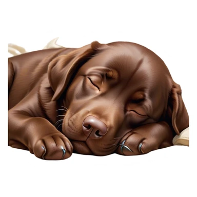 Meme-Worthy Cute Sleeping Chocolate Labrador Portrait Emoji, Head resting peacefully with a contented smile, showcasing a delightfully robust build and a luxuriously soft chocolate Fur, eyes shut in a serene nap, Simplified yet hilariously adorable features, highly detailed, glowing with a soft, drowsy light, high shine, relaxed and utterly lovable, stylized with an air of playful laziness, bright and heartwarming, soft glowing outline, capturing the essence of a comically sleepy companion, so meme-worthy it feels like it could instantly become the next viral sensation of adorable slumber! sticker