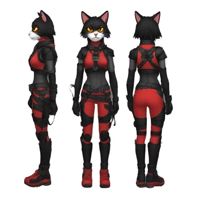 Anthro Edgy fursona cool anthro black red cat warrior harness collar techwear sticker