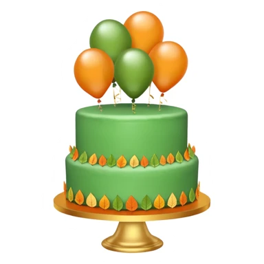 autumn themed green, orange & gold cake adorned with raw crystals, balloons & leaves  sticker