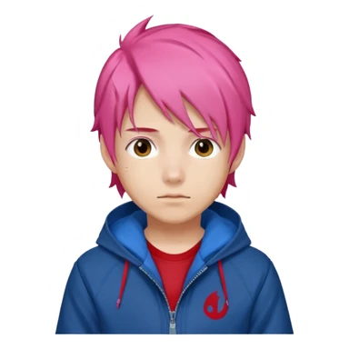 yuiji itadori jjk avec cheveux rose veste bleu capuche rouge sticker