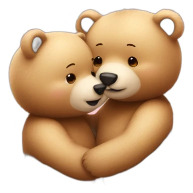 Female bear and male bear kissing, face only, with hearts above them sticker