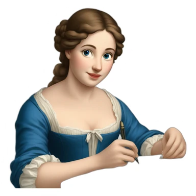 The folk french woman writing, blue eyes, blue eyes,brown hair, 18th century sticker