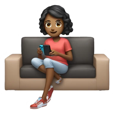 A girl is sitting and playing a Nintendo Switch sticker