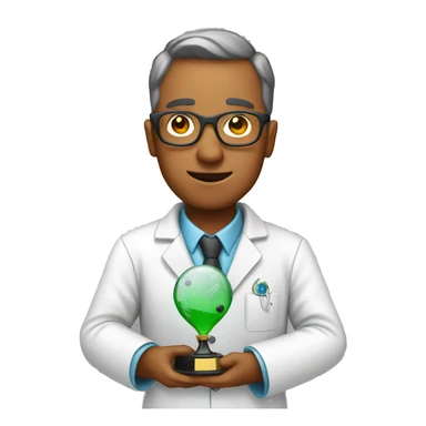 scientist with award sticker