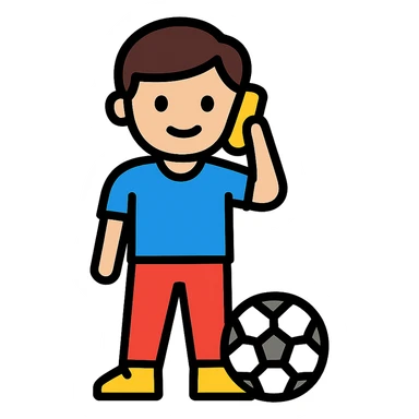 A playful color outline style image of a teenage boy on the phone with a football at his feet, no background. sticker
