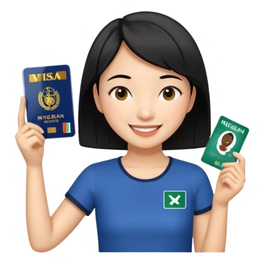 Nigeria, travel visa, with a Asian girl with short black hair, fair skin, and a young, enthusiastic smile sticker